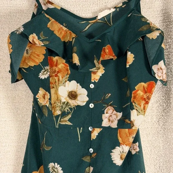 Altar'd State Mahino Green Floral Ruffle Maxi Dress Size Small - Picture 5 of 8